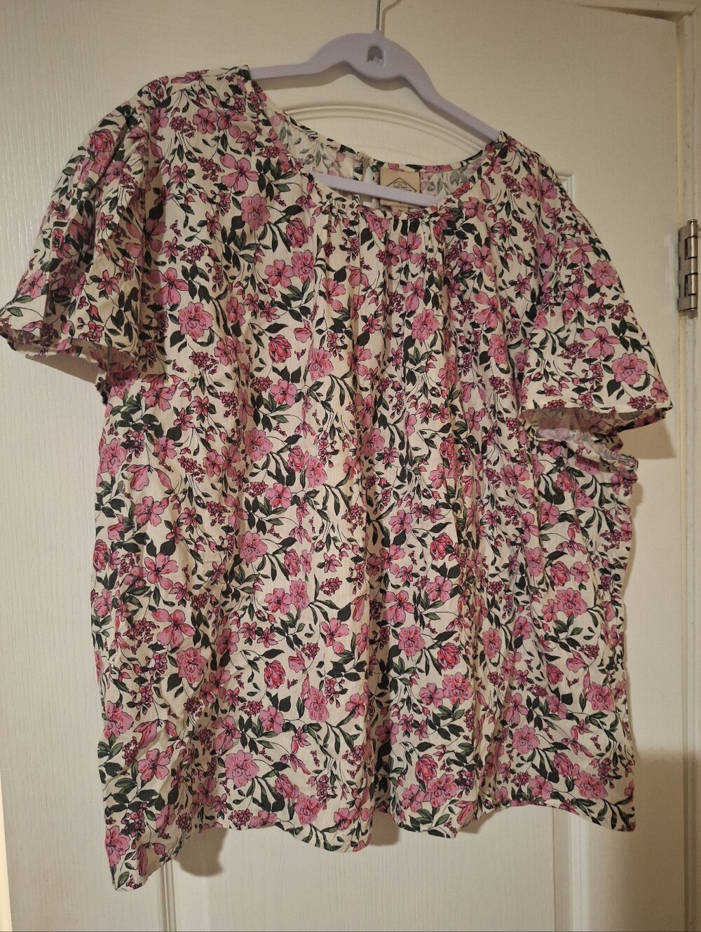 Floral Pink & Cream Women's Short Sleeve Top St Johns Bay 2X